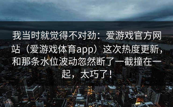 我当时就觉得不对劲：爱游戏官方网站（爱游戏体育app）这次热度更新，和那条水位波动忽然断了一截撞在一起，太巧了！