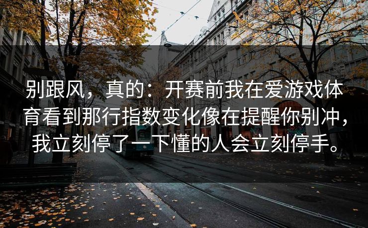 别跟风，真的：开赛前我在爱游戏体育看到那行指数变化像在提醒你别冲，我立刻停了一下懂的人会立刻停手。