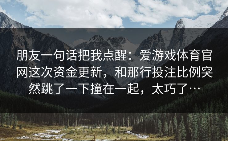 朋友一句话把我点醒：爱游戏体育官网这次资金更新，和那行投注比例突然跳了一下撞在一起，太巧了…