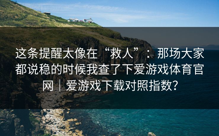 这条提醒太像在“救人”：那场大家都说稳的时候我查了下爱游戏体育官网｜爱游戏下载对照指数？
