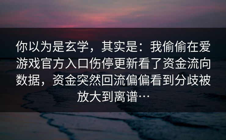 你以为是玄学，其实是：我偷偷在爱游戏官方入口伤停更新看了资金流向数据，资金突然回流偏偏看到分歧被放大到离谱…