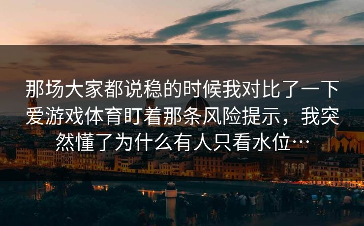 那场大家都说稳的时候我对比了一下爱游戏体育盯着那条风险提示，我突然懂了为什么有人只看水位…