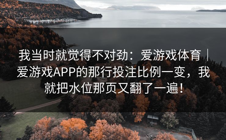 我当时就觉得不对劲：爱游戏体育｜爱游戏APP的那行投注比例一变，我就把水位那页又翻了一遍！