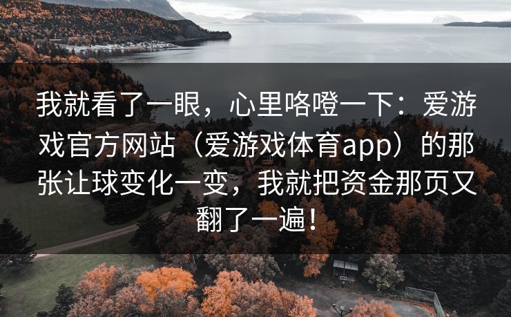 我就看了一眼，心里咯噔一下：爱游戏官方网站（爱游戏体育app）的那张让球变化一变，我就把资金那页又翻了一遍！